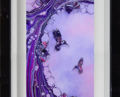 Pink and lilac and purple hummingbird organic art