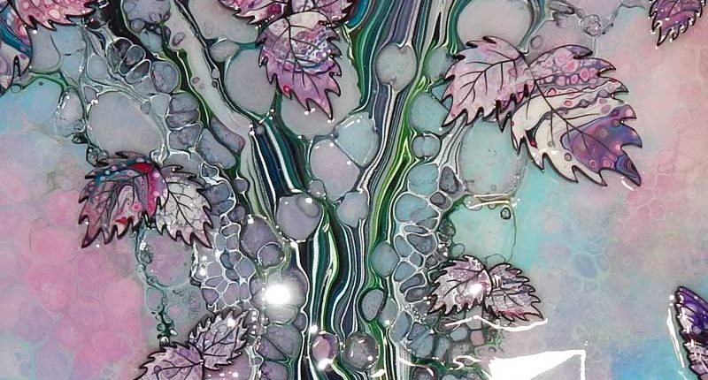flowing silver pink green colours