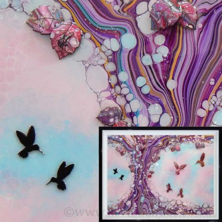 large hummingbird art in blue pink colours gallery