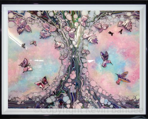 light blue and pink hummingbird art