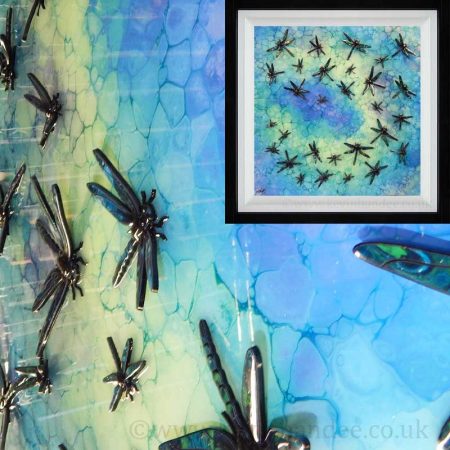 lime turquoise dragonfly 3d art framed gallery