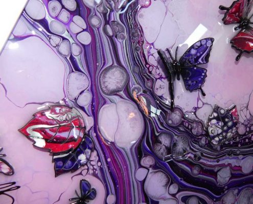 reflection on 3d purple butterfly art