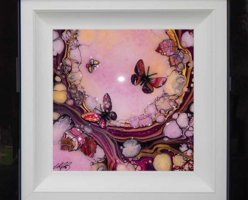 rose pink butterfly art framed