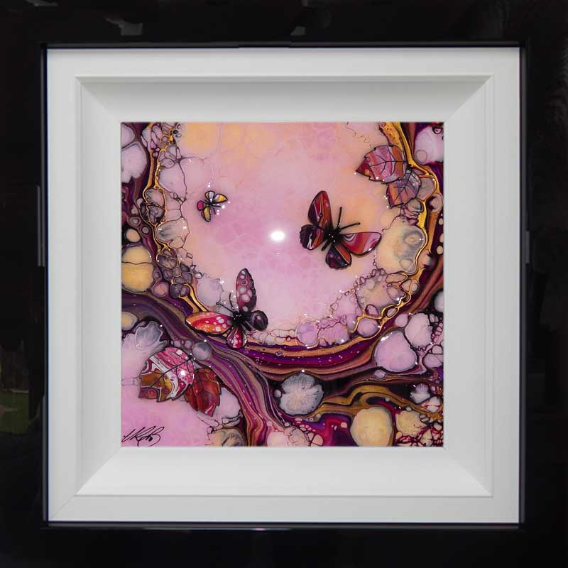 rose pink butterfly art framed