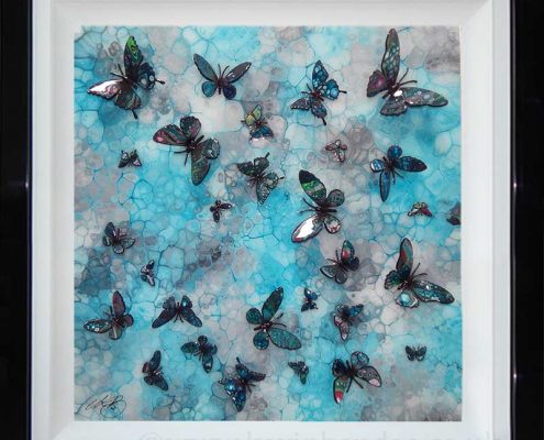 turquoise multi butterfly art framed