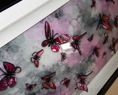 side angle of pink 3d butterfly art