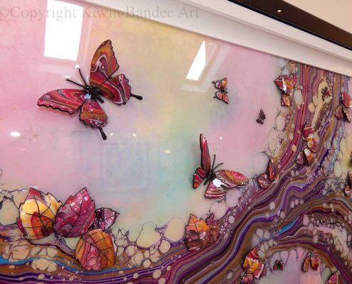 detailed view large pink organic 3d butterfly art